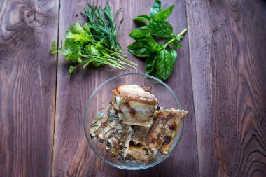 Dilimlenmiş Barbekü Domuz kaburga, dilimlenmiş et odaklanmak kavrulmuş