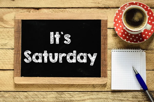 It`s Saturday handwritten on blackboard — Stock Photo, Image