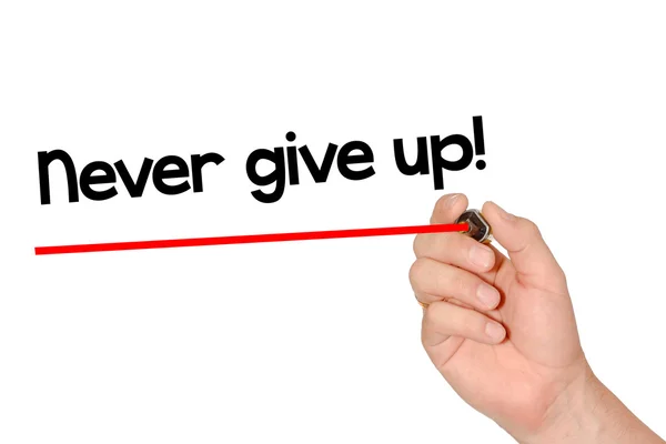 Hand schrijven nooit give up met marker — Stockfoto