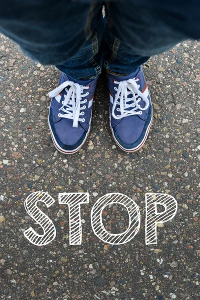 Legs with stop word — Stock Photo, Image