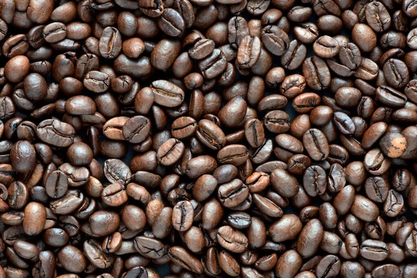 Högst Upp Bild Färska Rostade Kaffebönor Bakgrund — Stockfoto