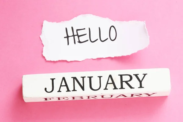 Januari Tekst Geschreven Een Witte Houten Kubus Het Begin Van — Stockfoto