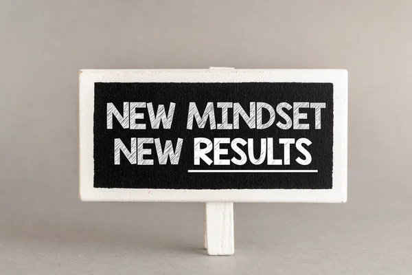 New Mindset New Results Words Written Small Chalkboard Gray Background — Stock Photo, Image