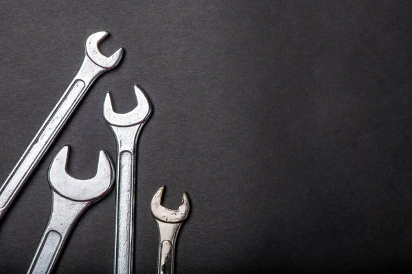 Silver Wrenches Tools Black Background — Stock Photo, Image