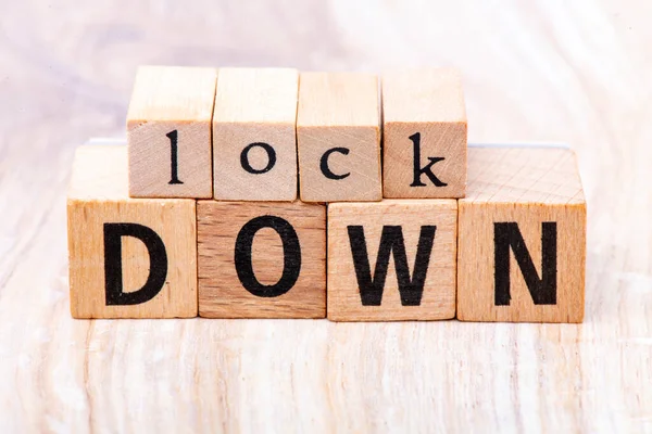 Lockdown Text Arranged Wooden Letters Wooden Table Concept Business — Stock Photo, Image