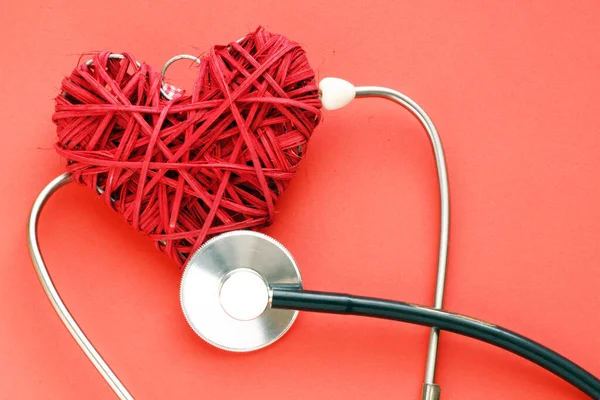 Red Heart Stethoscope Heart Health Health Insurance Concept World Health — Stock Photo, Image