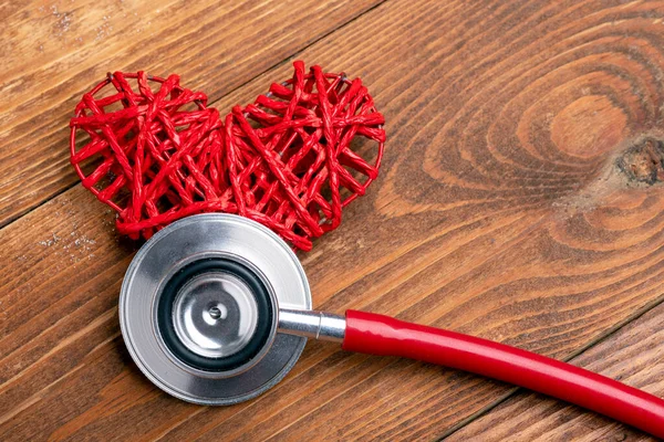 Red Heart Stethoscope Heart Health Health Insurance Concept — Stock Photo, Image