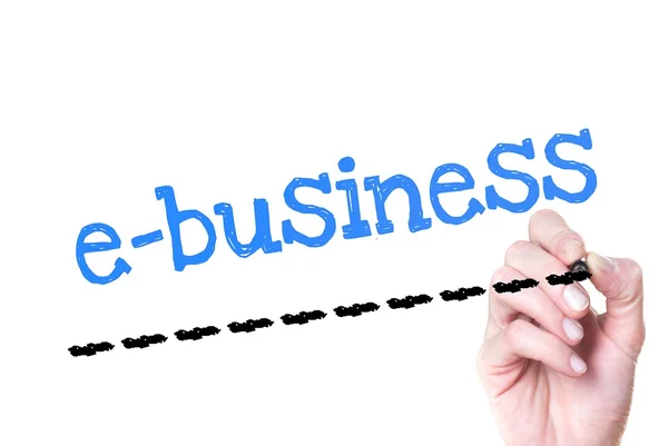 Hand writing E-business with blue marker — Stock Photo, Image