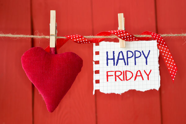 Happy Friday on instant paper and small red heart
