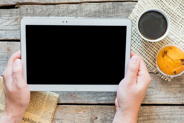 Man holding white tablet — Stock Photo, Image