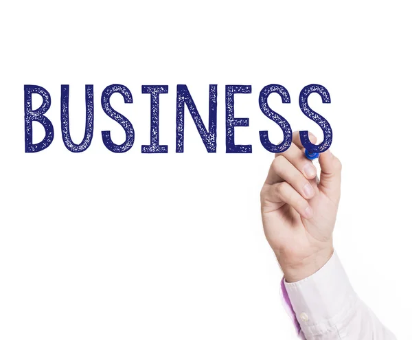 Business handskrifts med blå markör — Stockfoto