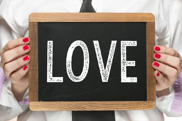 Krijtbord met woord liefde — Stockfoto