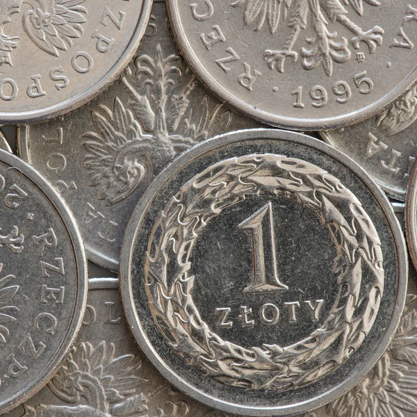 Moedas polacas 1 zloty — Fotografia de Stock