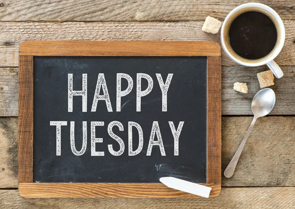 Happy Tuesday sign on Blackboard — Stock Photo, Image