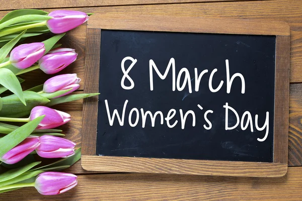 Happy Women's Day with  tulips — Stock Photo, Image