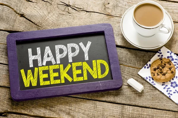 Happy weekend on blackboard — Stock Photo, Image