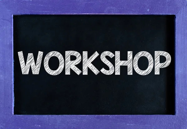 Workshop woord op blackboard — Stockfoto