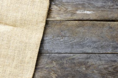ahşap backgrond ve çuval bezi