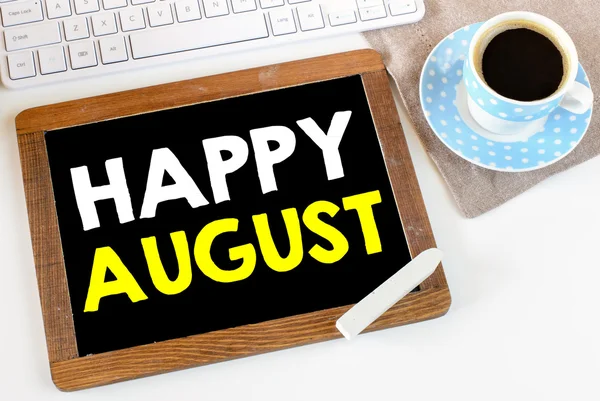 Blackboard with happy august — Stock Photo, Image