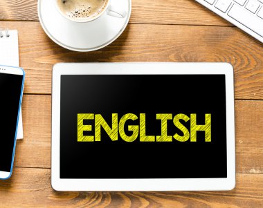 Tablet pc with english and coffee