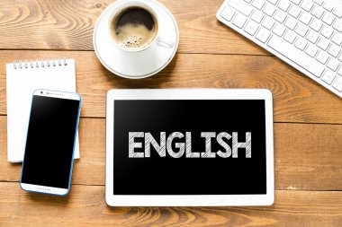 Tablet pc with english and coffee