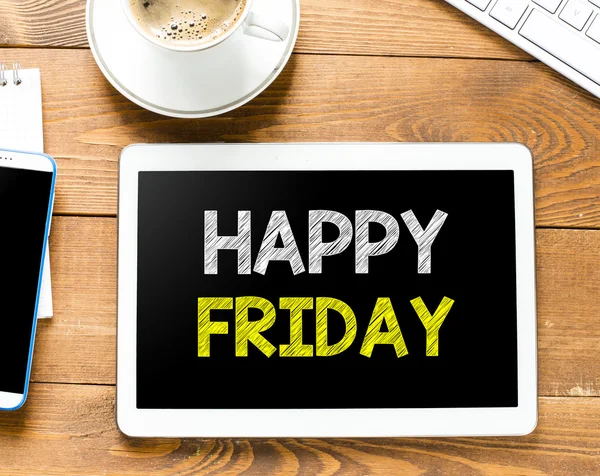 Tablet pc with happy friday — Stock Photo, Image