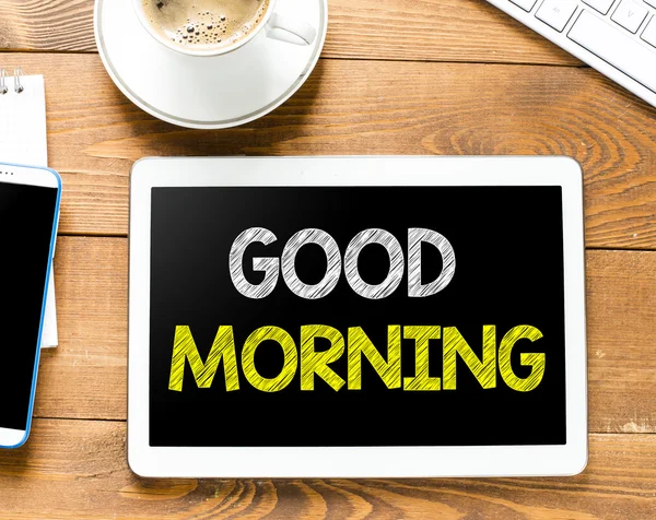 Tablet pc with  good morning — 스톡 사진