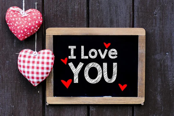 Krijtbord met ik hou van je en harten — Stockfoto