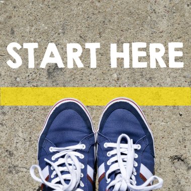 Male sneakers with start here clipart