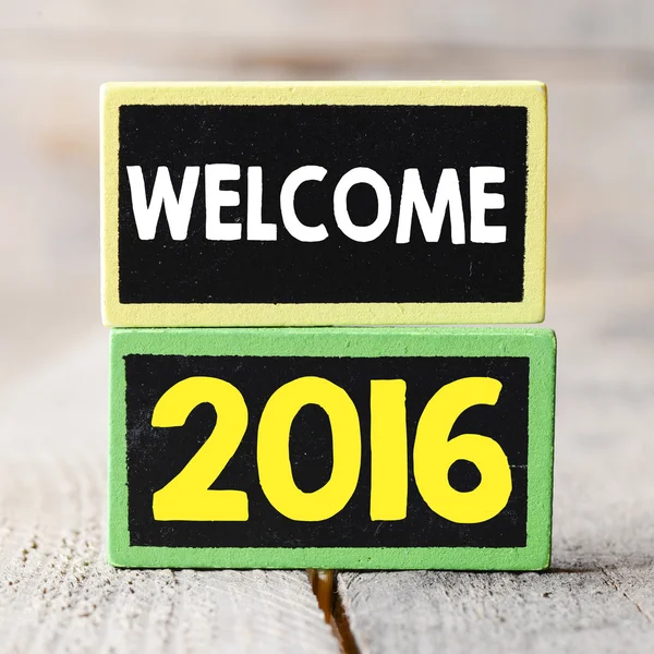 Willkommen 2016 Jahr auf Tafeln o — Stockfoto