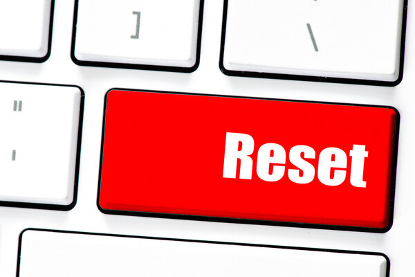 Computer white keyboard with      reset.