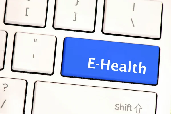 Teclado branco do computador com e-health — Fotografia de Stock