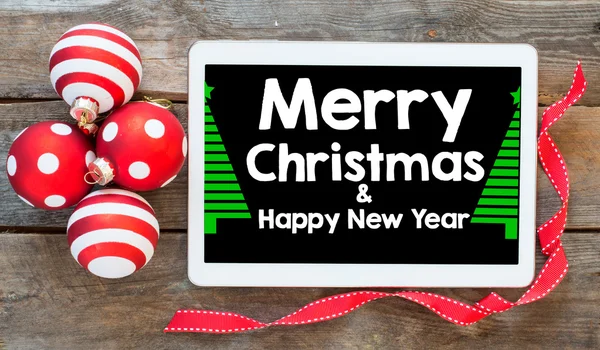 Table pc  with merry christmas — Stock Photo, Image