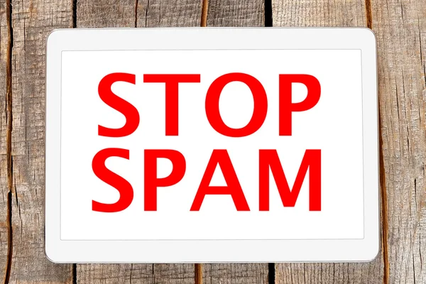 Tablet-PC mit Stop-Spam — Stockfoto