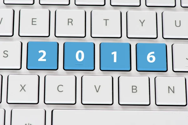 Computer white keyboard with 2016 — Stock Photo, Image