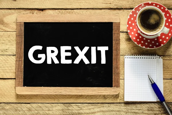 Grexit op Blackboard met koffie — Stockfoto