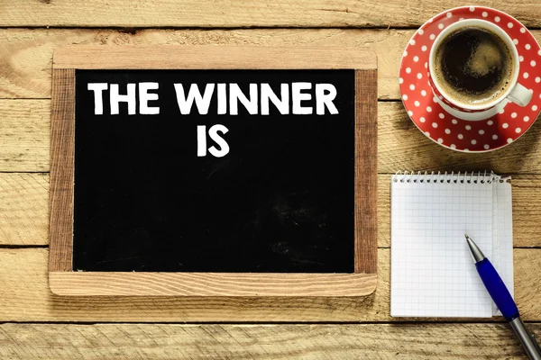 The winner is on Blackboard with   coffee — Stock Photo, Image