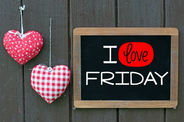 Blackboard with I love friday and hearts — Stock Photo, Image