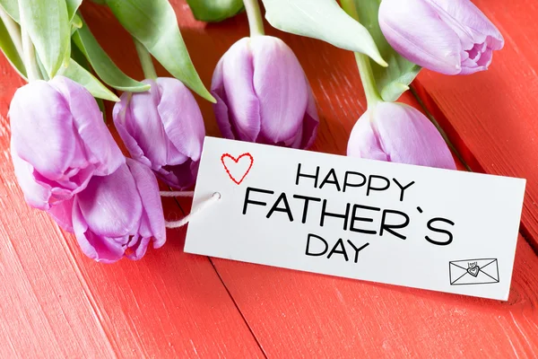 Tulipanes con feliz tarjeta del día del padre — Foto de Stock