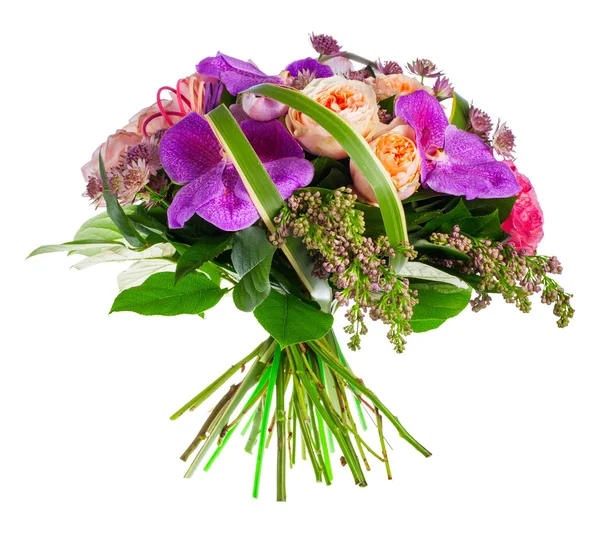 Buquê de rosas, peônias e orquídeas — Fotografia de Stock