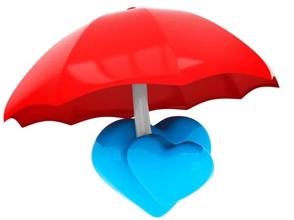 3d Hearts under Umbrella — Stock Photo, Image