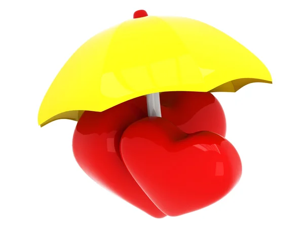 3d Hearts under Umbrella — Stock Photo, Image