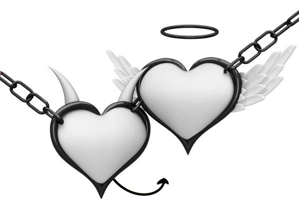 Angel and devil hearts — Stock Photo, Image