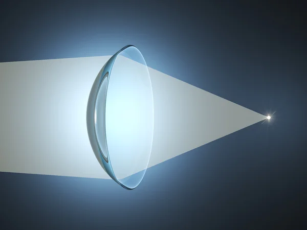 Kontaktlinsenlicht. Physikwissenschaftliches Konzept. 3D-Illustration Stockbild