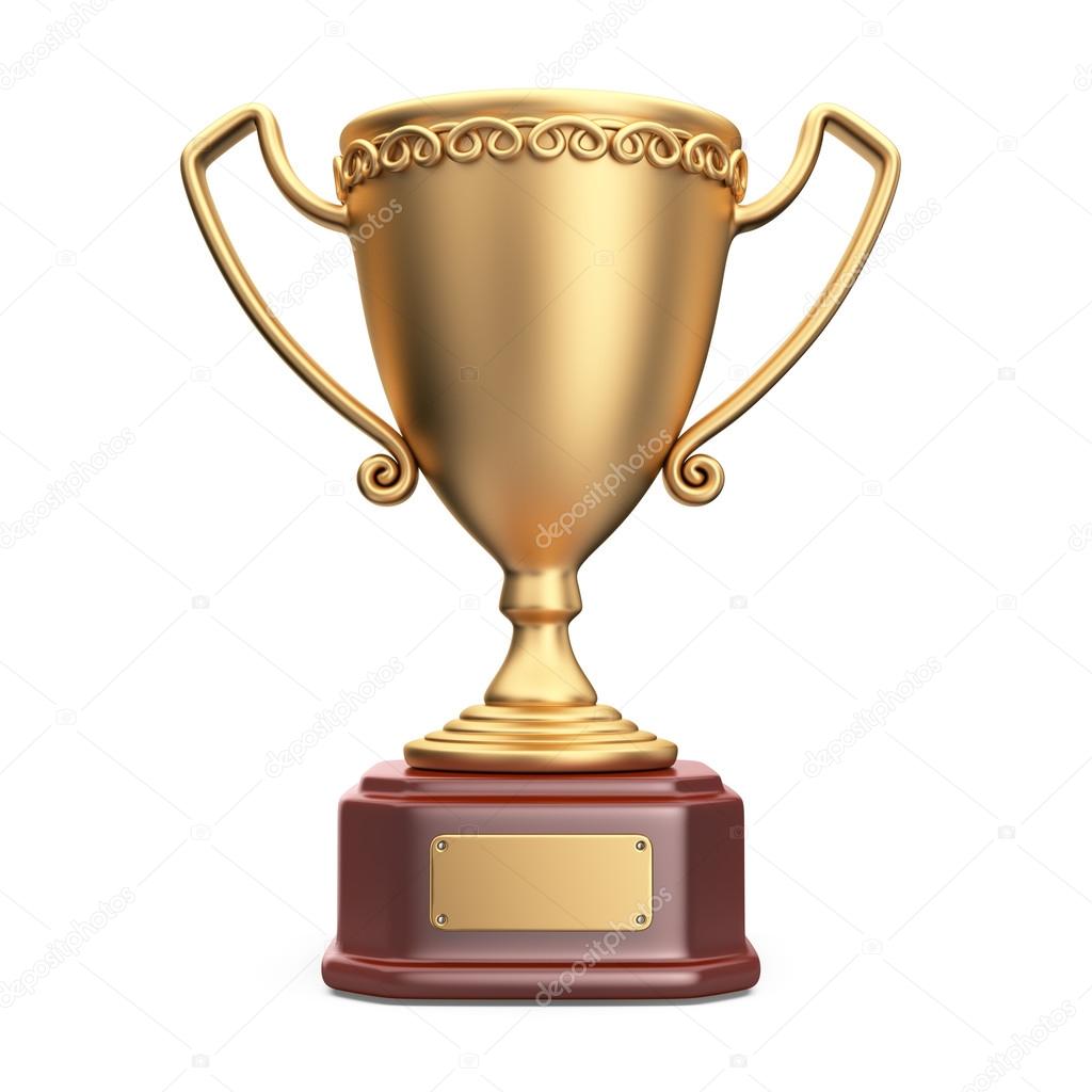 Gold cup winner trophy. 3D Icon isolated on white background