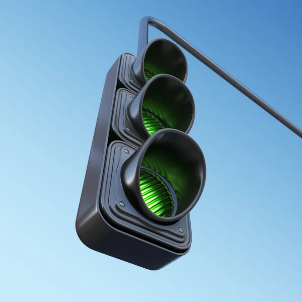 Green street traffic light on sky. 3D illustration — Stock Photo, Image