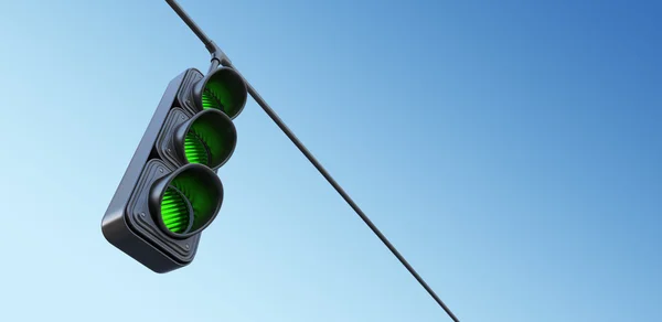 Green street stoplicht op lucht. 3D illustratie — Stockfoto