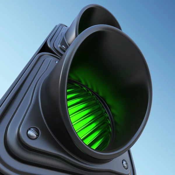 Зеленая улица светофора на небе. 3D иллюстрация — стоковое фото