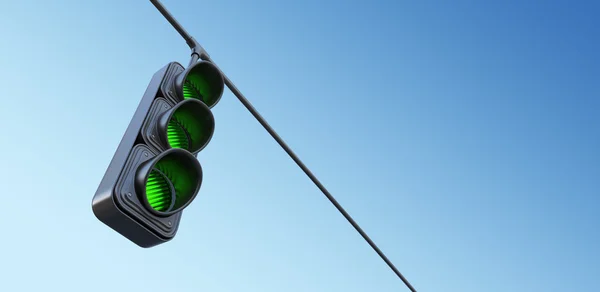 Green street traffic light on sky. 3D illustration — Stock Photo, Image