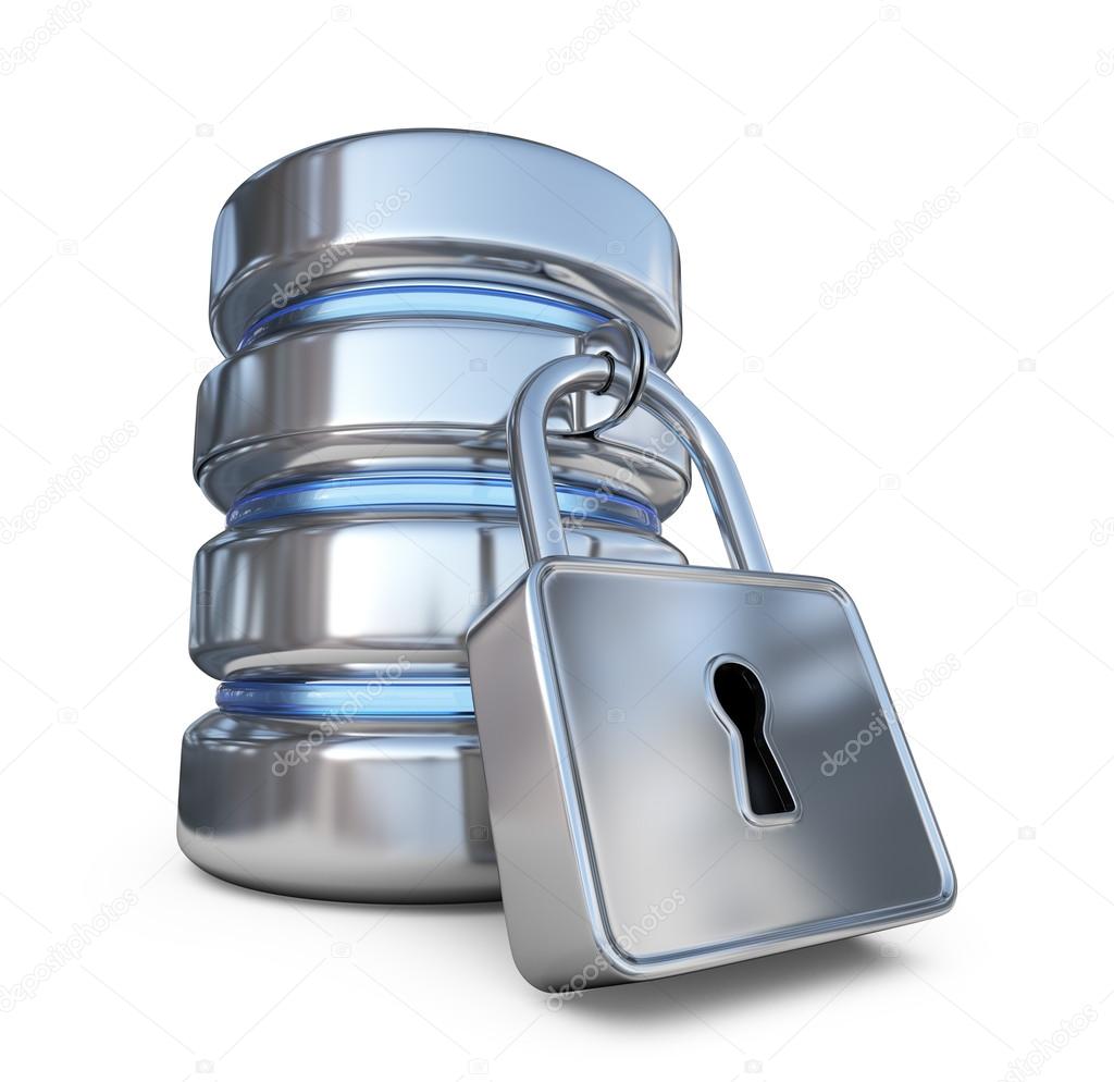 Database secure. Protect storage data. 3D icon isolated on white